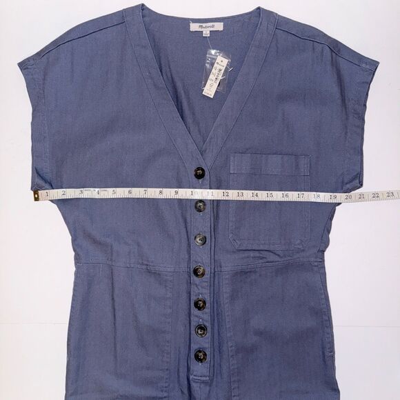 NWT Madewell Cap Sleeve Jumpsuit Utility Workwear Button Ft Straight Leg Blue S - Picture 10 of 16